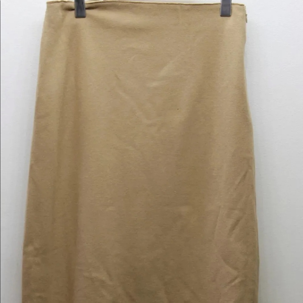 Gispa Made In Italy Boho Tan Brown Women Skirt 30 Inches Sz 44 Fringe Lined Wool